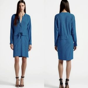 Equipment Lizza Stripe Dress Drawstring Waist Long Sleeve XS